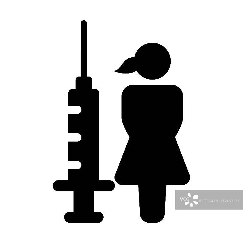 用象形文字表示免疫的注射针筒女性符号的疫苗图标向量图片素材