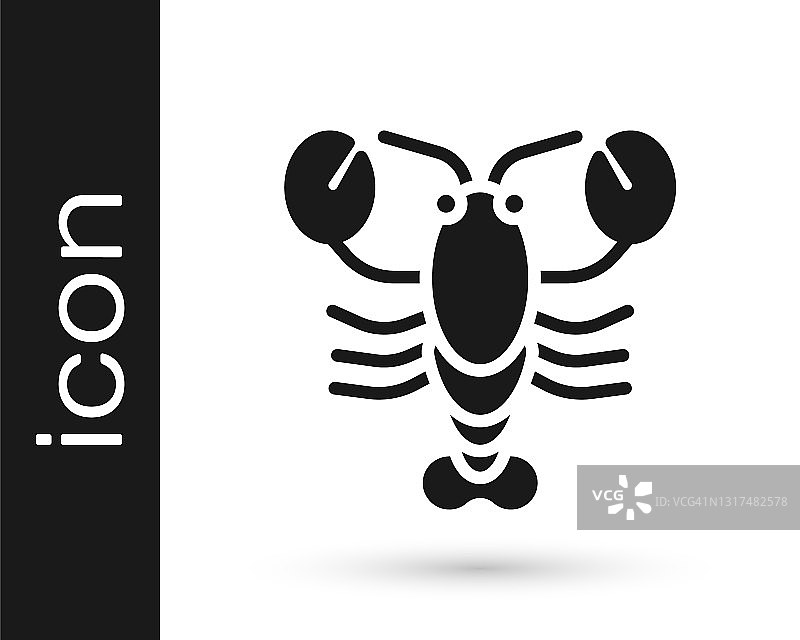 黑色龙虾图标孤立在白色背景。向量图片素材