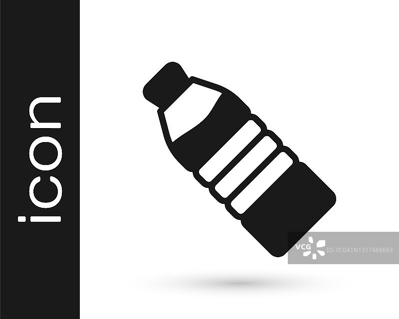 黑色瓶子的水图标孤立在白色的背景。苏打水饮料标志。向量图片素材
