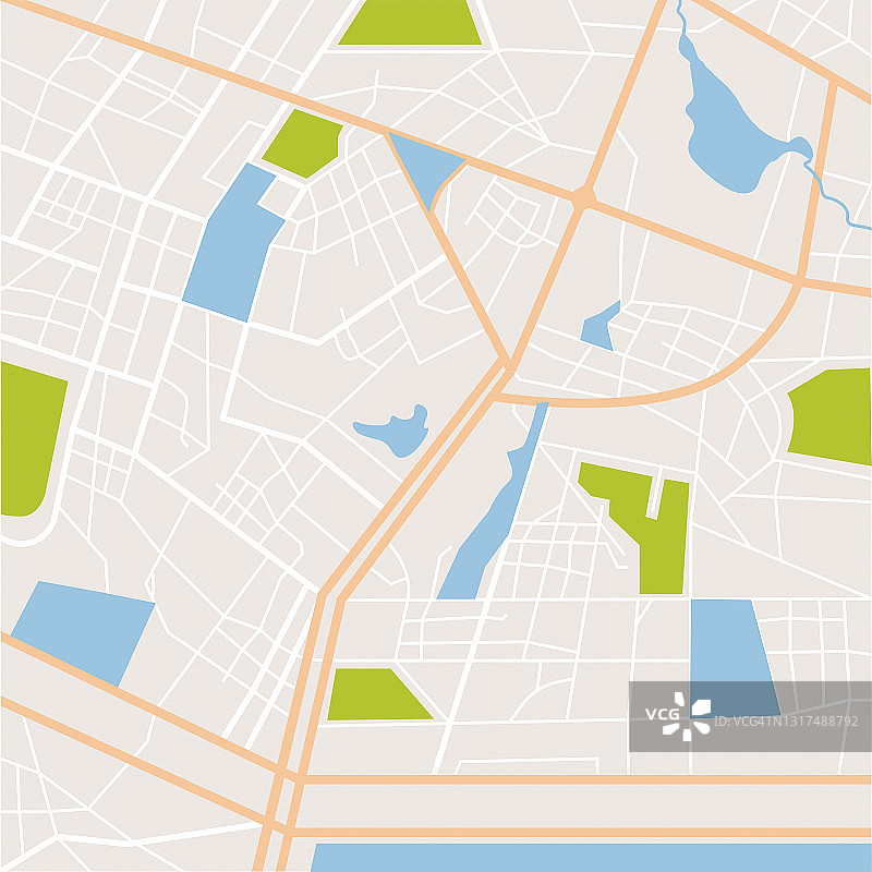 抽象的城市地图矢量插图。城镇道路和住宅区。平面风格详细的城市旅游矢量设计背景。鸟瞰图,制图。图片素材