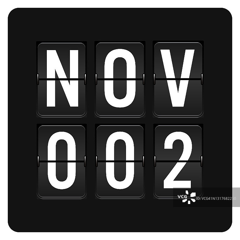 11月2日-每日日历和黑色翻转记分牌数字计时器与日期图片素材
