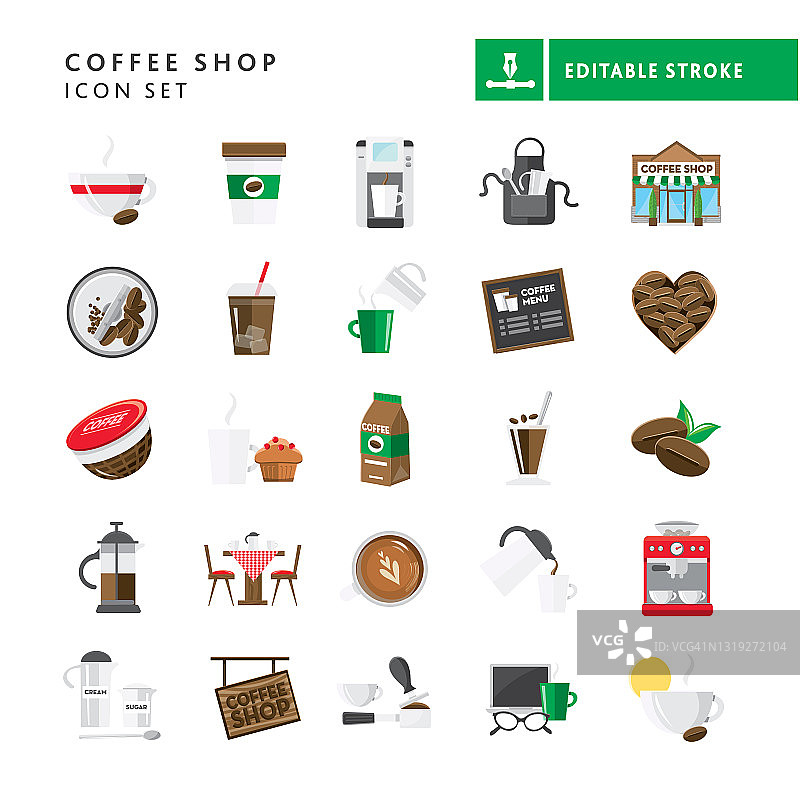 咖啡平面设计主题图标设置在白色背景图片素材