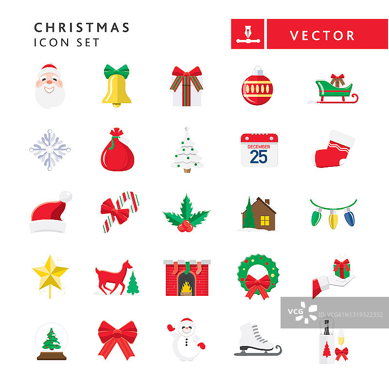 圣诞平面设计图标集-插图上的白色背景图片素材