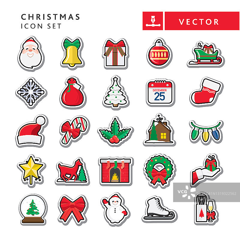 圣诞平面设计图标集-插图上的白色背景图片素材