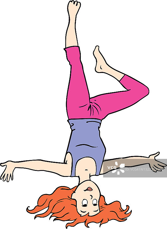 一个健身女孩做倒立的插图图片素材