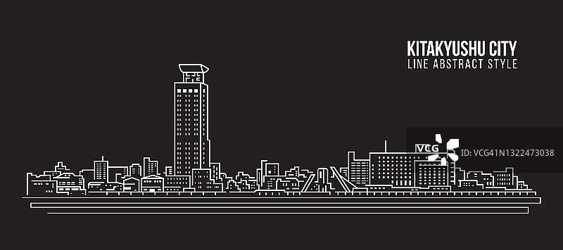 城市景观建筑线条艺术矢量插图设计-北九州图片素材