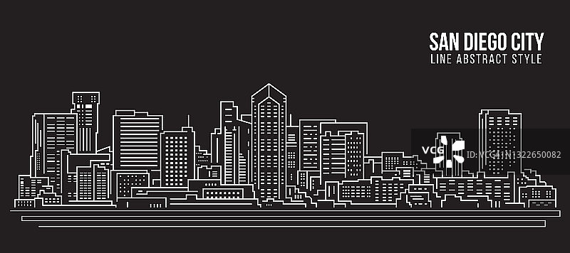 城市景观建筑线艺术矢量插图设计-圣迭戈城市图片素材