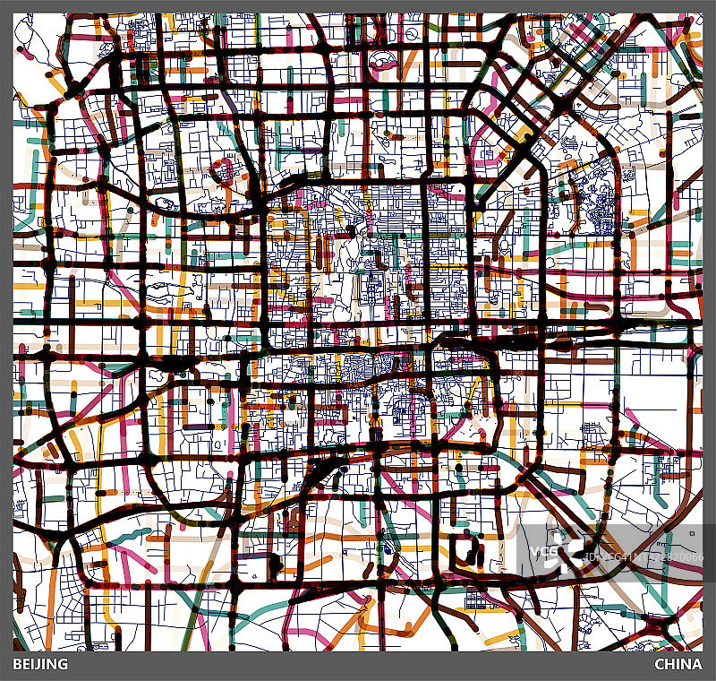 彩色艺术插画风格地图，北京，中国图片素材