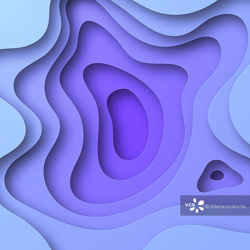 剪纸背景-蓝色抽象波浪形状-时尚的3D设计图片素材