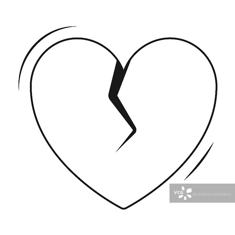 矢量孤立的简单平面图标。心中间有裂缝。设计元素的主题是爱情的结束，心碎，争吵或分离。图片素材