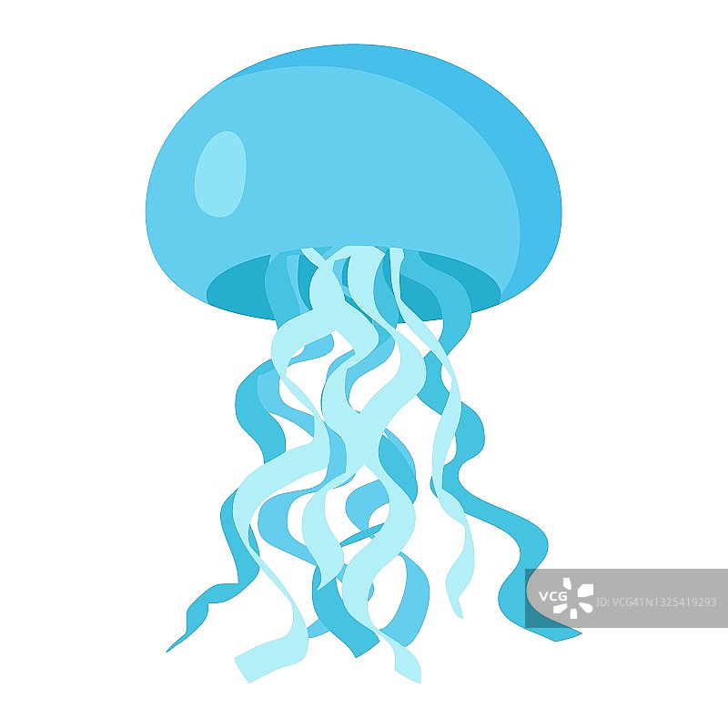 可爱的蓝色水母，矢量插图。水下动物，会游泳的海洋生物。卡通和平面风格的插图。海洋和海洋生物图片素材