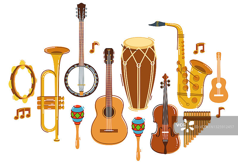 拉丁音乐乐队萨尔萨向量平面插图孤立的白色背景，现场声音节日音乐会或夜间舞会，巴西或古巴音乐节日的主题。图片素材
