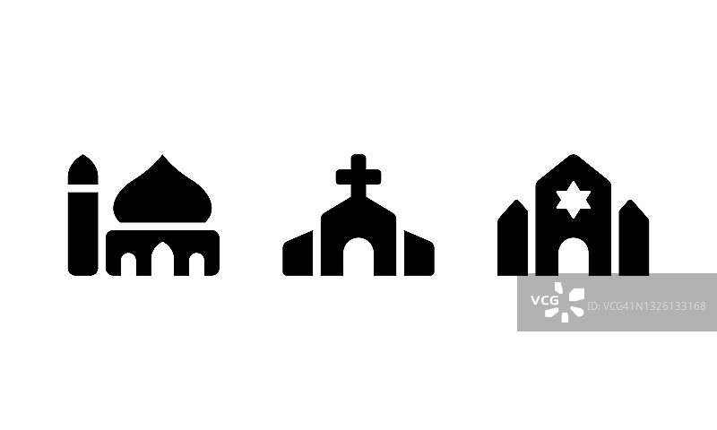 清真寺教堂和犹太教堂等宗教建筑的象征。宗教崇拜场所向量图标设置。矢量插图EPS 10图片素材
