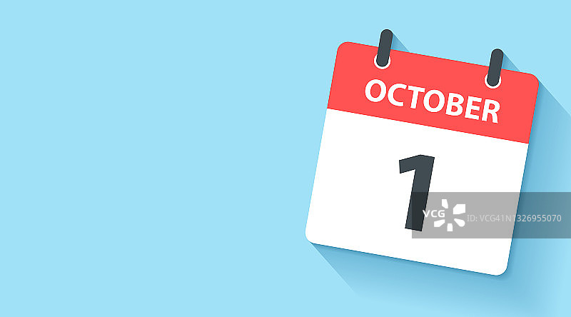 10月1日-每日日历图标在平面设计风格图片素材