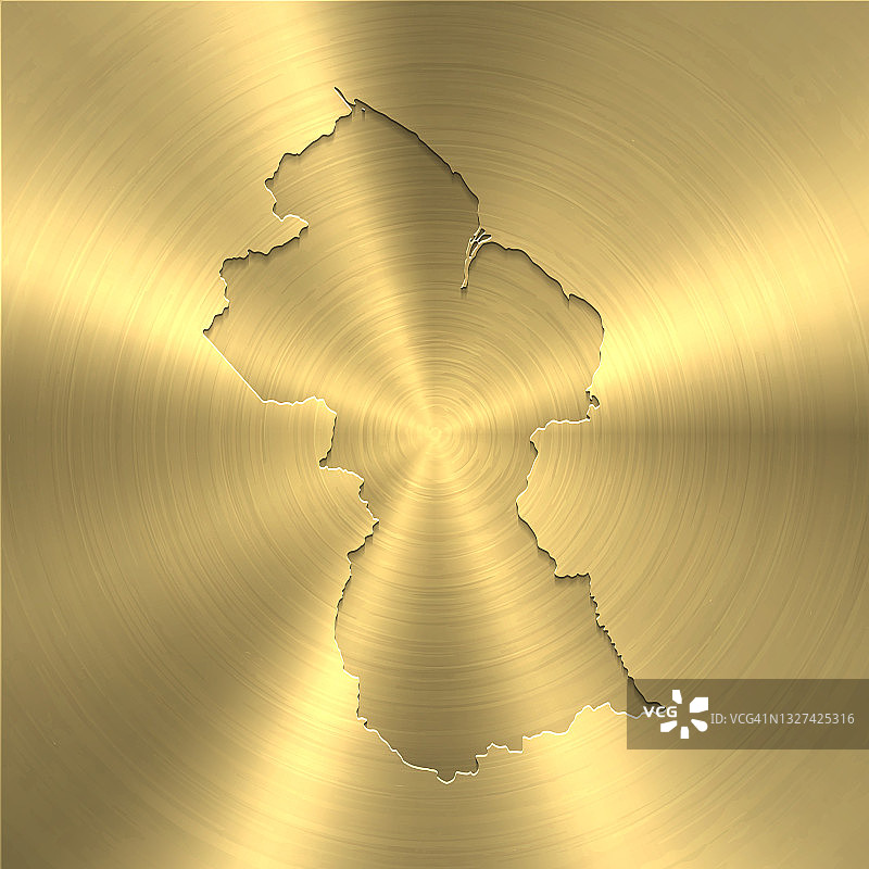 圭亚那地图上的金色背景-圆形拉丝金属纹理图片素材