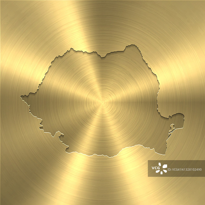 罗马尼亚地图上的黄金背景-圆形拉丝金属纹理图片素材