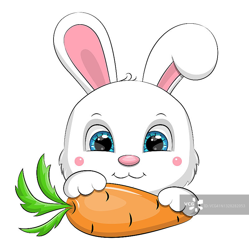 可爱的卡通小白兔和胡萝卜。图片素材