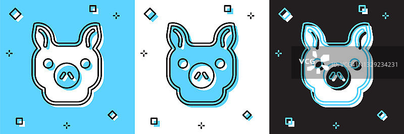 设置猪图标隔离在蓝色和白色，黑色背景。动物的象征。向量图片素材