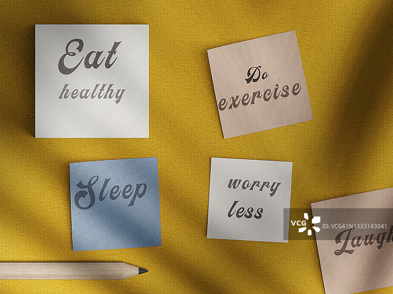 健康的生活方式和幸福的概念-一套鼓舞人心的提醒笔记图片素材