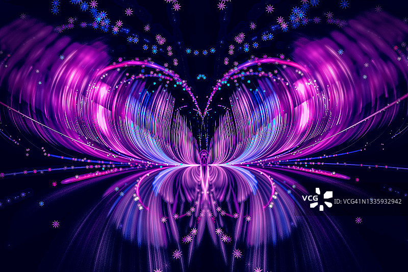紫色径向技术蝴蝶花在黑色背景上的分形图片素材