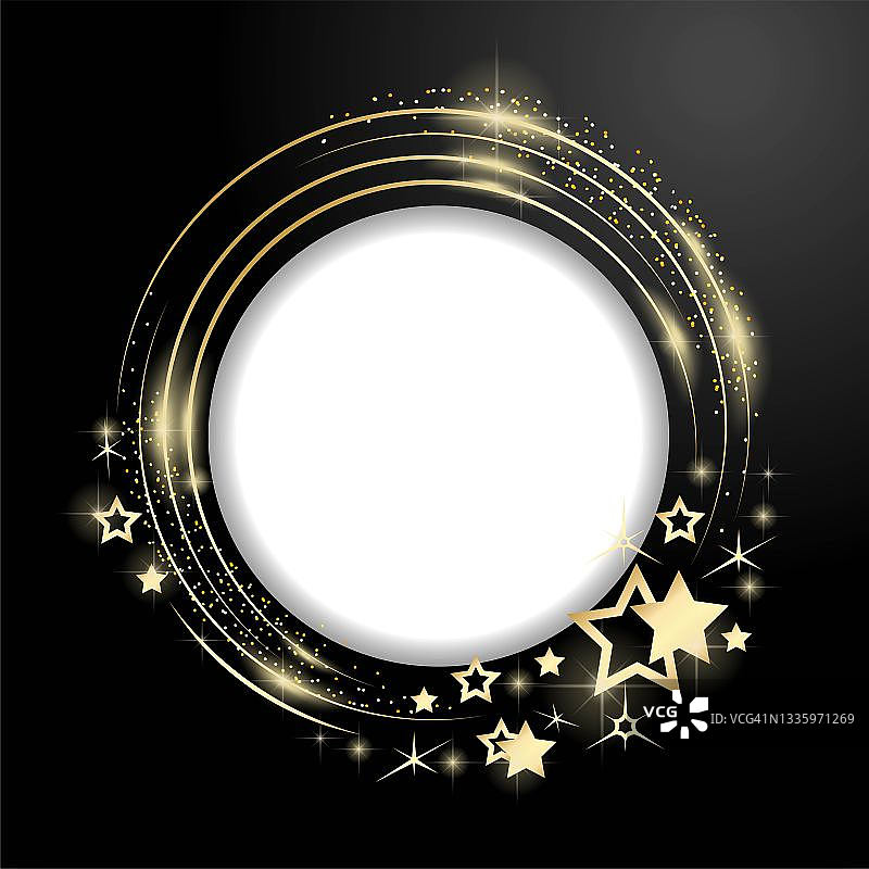 圆框镶有金色星星和闪光。矢量图图片素材
