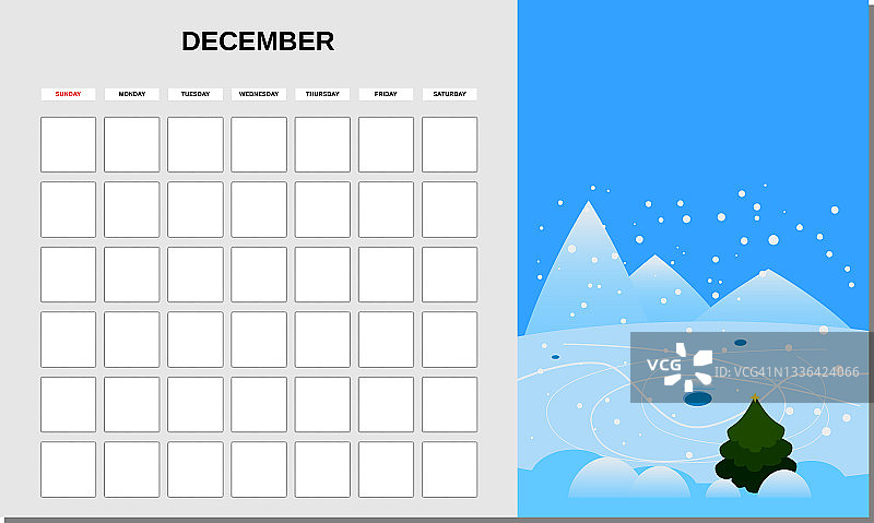 12月。极简主义景观自然背景冬季。每月日记业务模板。向量孤立图片素材