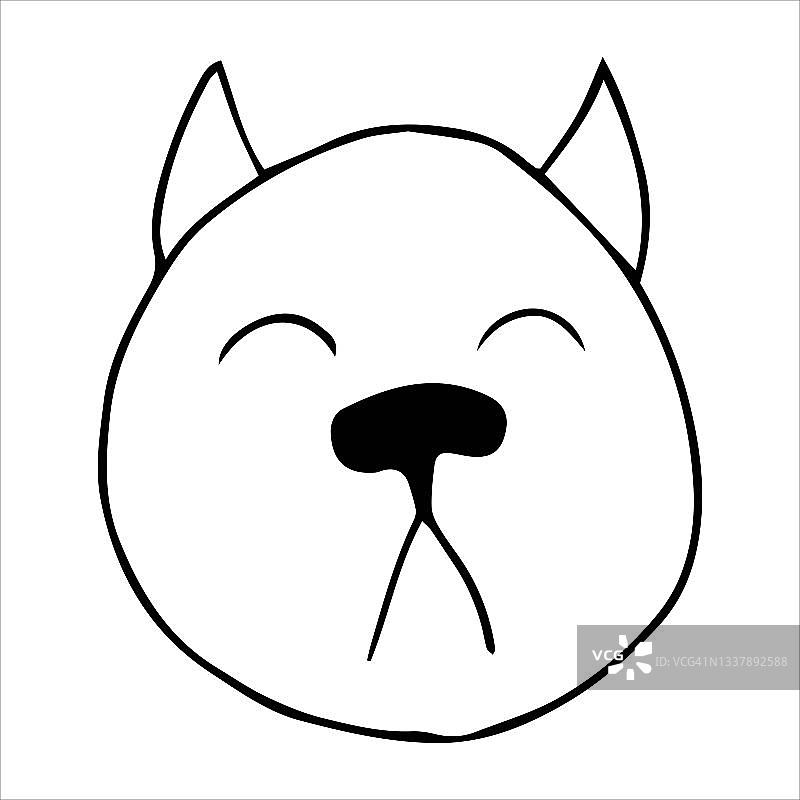 矢量肖像的哈巴狗在涂鸦卡通风格。线条艺术风格的宠物插图图片素材