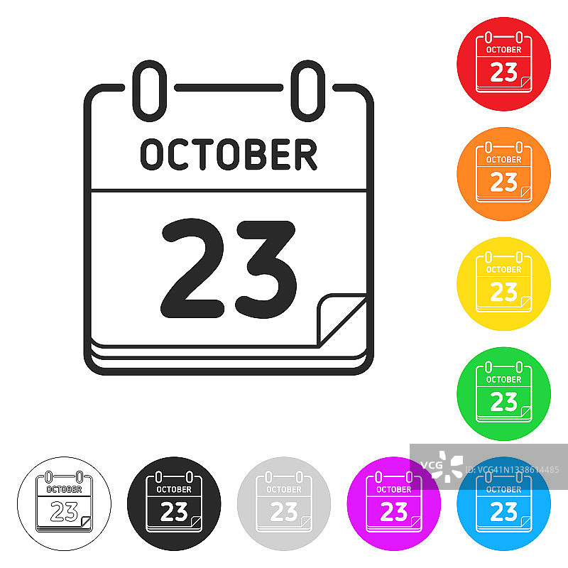 10月23日。按钮上不同颜色的平面图标图片素材