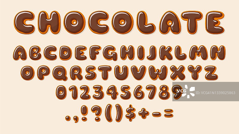 巧克力ABC。面包房字母，字母和数字釉面巧克力。婴儿的装饰元素，食谱，生日卡片，销售横幅，矢量设计图片素材