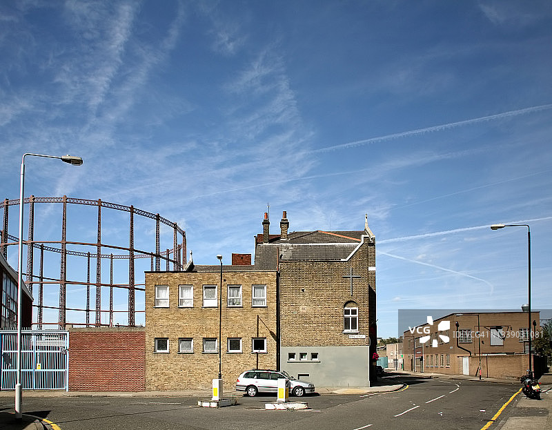 伦敦东区达尔斯顿的旧煤气表，位于伦敦哈克尼区图片素材