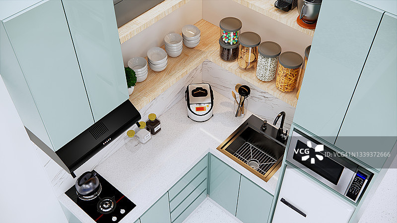 现代设计的房子里有一个极简主义概念的厨房图片素材