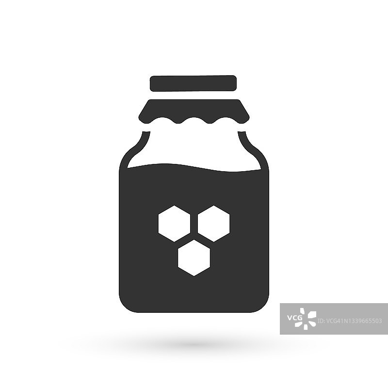 灰色的蜂蜜罐图标孤立在白色的背景。食物银行。甜味是天然食品的象征。向量图片素材