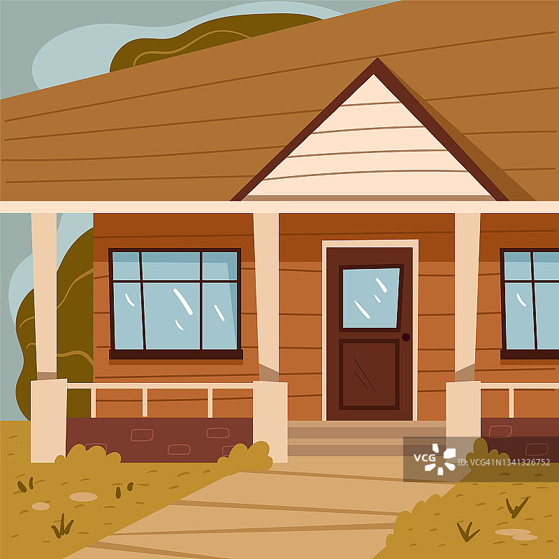 房子正面前院门简单现代风格平面矢量插图图片素材
