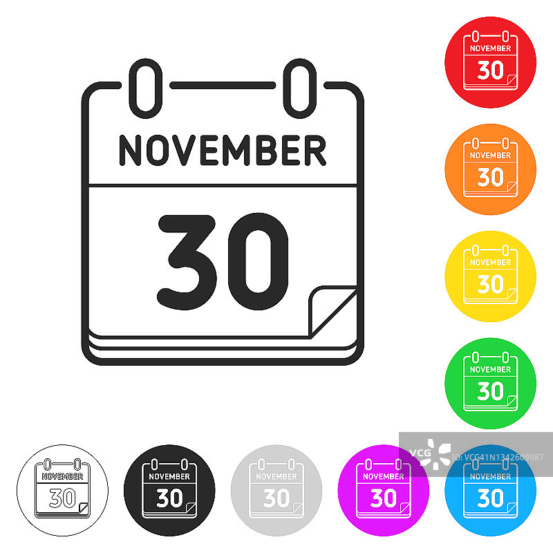 11月30日。按钮上不同颜色的平面图标图片素材