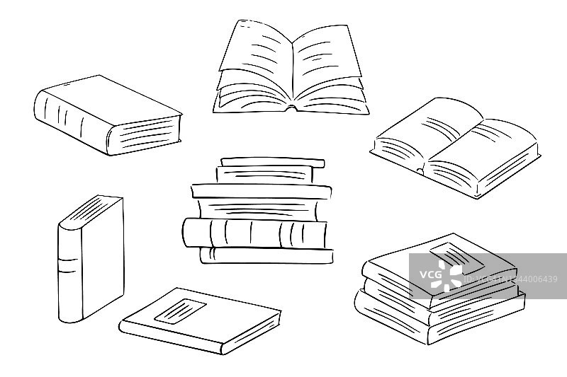 一套手绘书和记事本。简单的图标，专为教育、学习、阅读而设计。图片素材