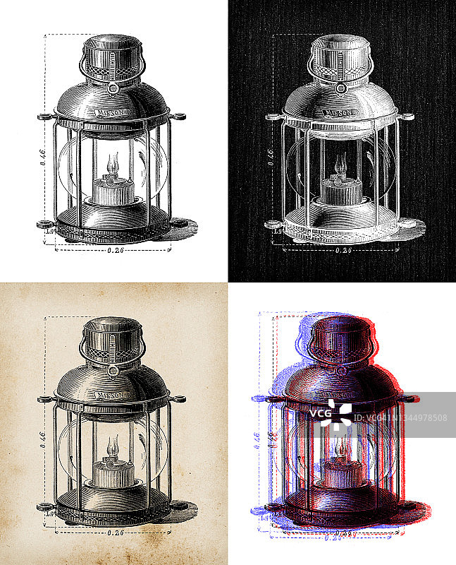 科学发现的古玩插图:灯塔灯图片素材