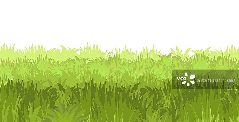 草坪。无缝的插图。草特写。绿色的夏天的风景。农村牧场草地。卡通风格。平面设计。孤立在白色背景上。矢量艺术图片素材