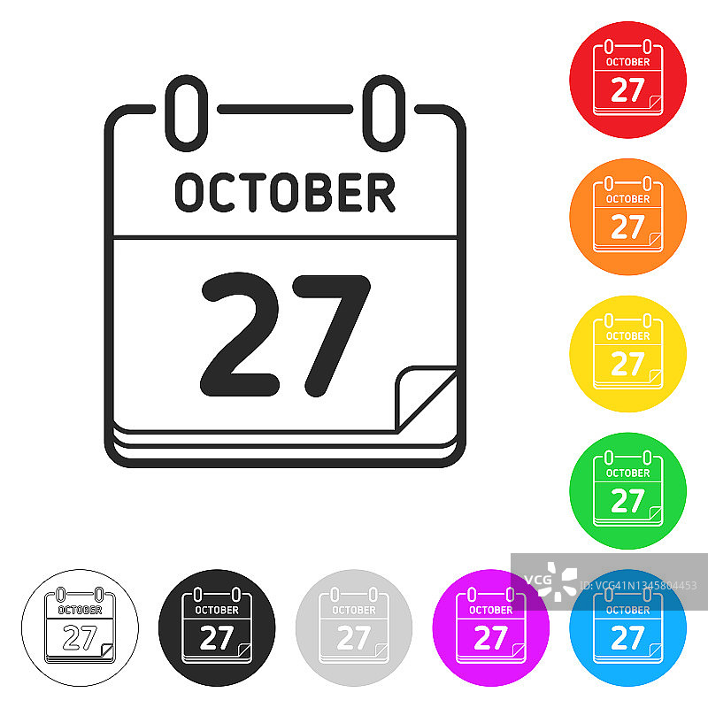 10月27日。按钮上不同颜色的平面图标图片素材