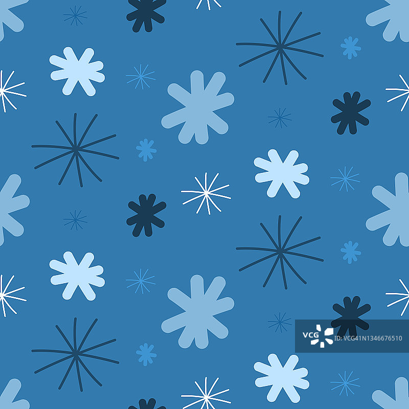 蓝白色雪花，手绘无缝图案矢量图片素材