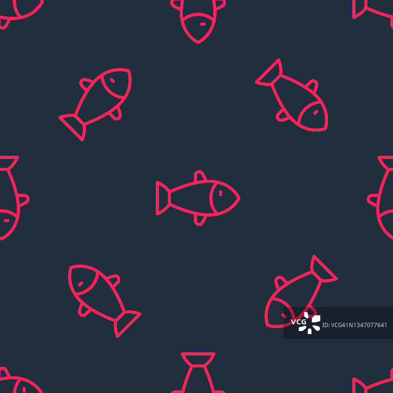 红线鱼图标隔离无缝模式在黑色背景。向量图片素材