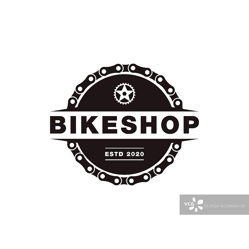 极简主义徽章徽章自行车，自行车，自行车商店，自行车俱乐部图标矢量插图与链和自行车曲柄概念。图片素材