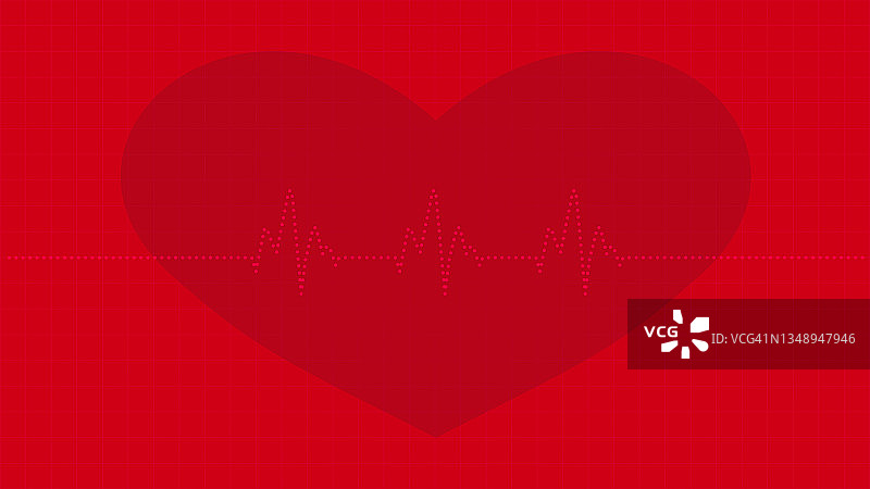 心跳，心脏脉搏监视器，心脏等距保健概念心脏形状上的红色背景矢量股票插图图片素材