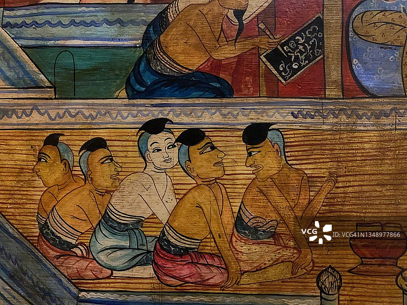 泰国寺庙墙上的传统泰国壁画。图片素材