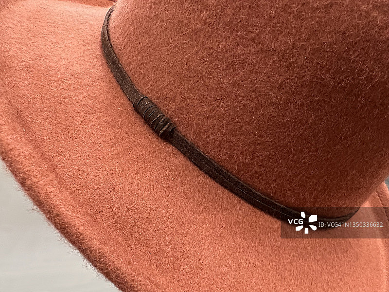 女士羊毛毡帽显示边缘和狭窄的黑暗皮革带图片素材