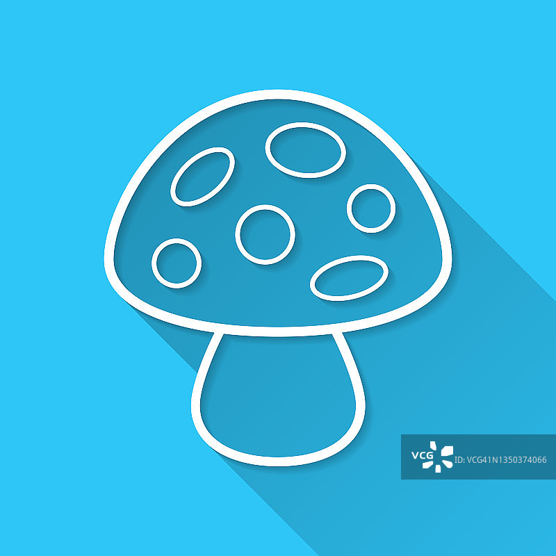 蘑菇。蓝色背景上的图标-长阴影平面设计图片素材