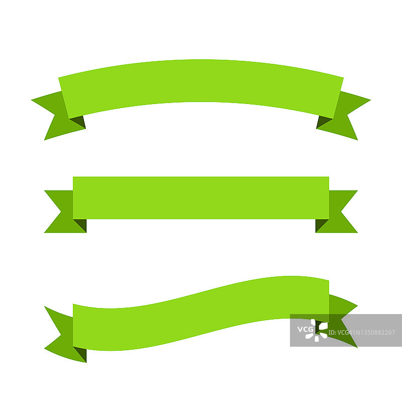 一套绿色丝带，横幅-白色背景上的设计元素图片素材