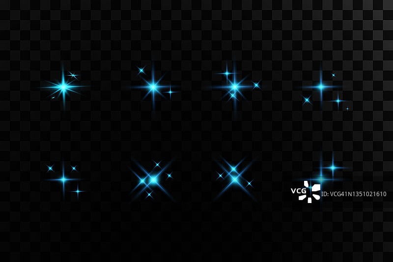 蓝色星星发出明亮光芒的效果。闪亮的粒子。图片素材