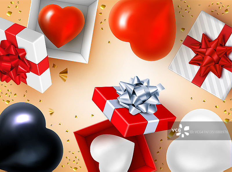 假日心形气球和礼品盒背景图片素材