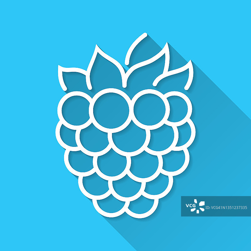 树莓。蓝色背景上的图标-长阴影平面设计图片素材
