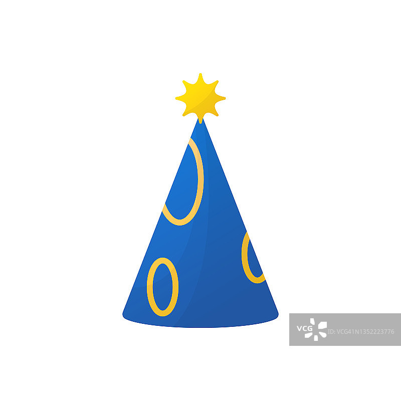 蓝色生日派对帽子插图。彩色有趣的卡通锥帽上的白色背景。庆祝周年，生日，圣诞节的节日装饰。孤立的矢量图图片素材
